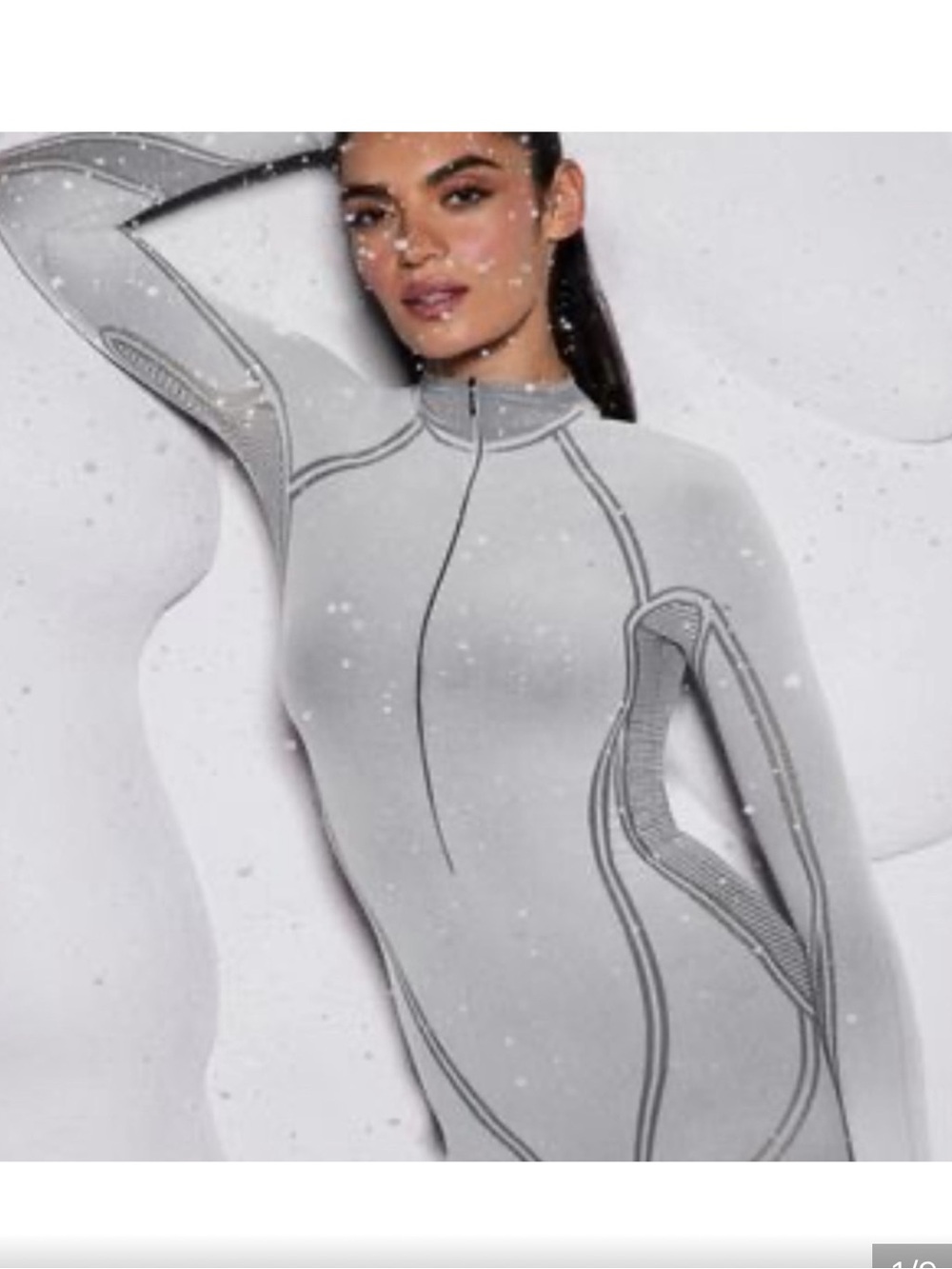 SKIMS Zip-Front thermal Bodysuit in Heather Gray and Black